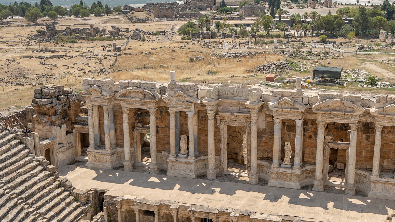 Pamukkale thermal pools with blue water